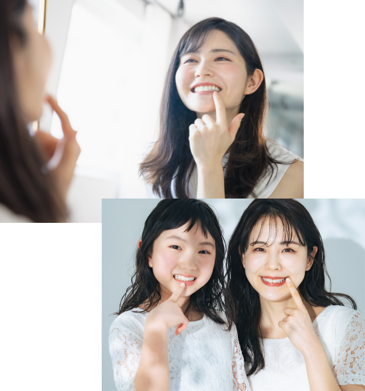 自身の歯をみて笑顔の女性